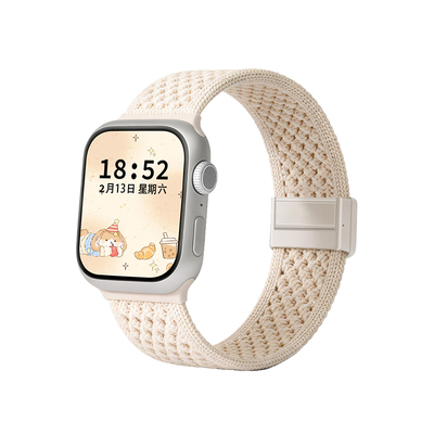 透气尼龙编织磁吸适用苹果手表带