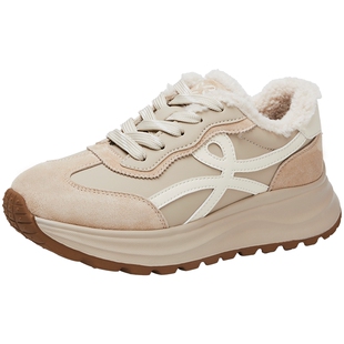 百田森鞋子女2025冬季新款加绒德训鞋厚底休闲鞋子女保暖鞋增高