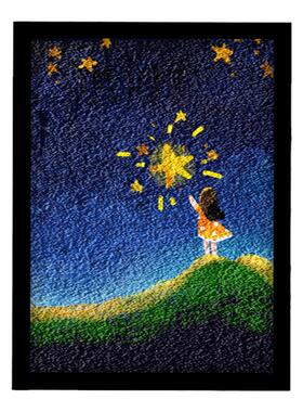 可爱童话插画油画画风 夜空中最亮的星 摘星小孩 幼儿轻松纸浆画