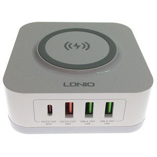 LDNIO手机无线充多功能3个USB充电器1个PD30W快充头QC3.0闪充5v9v12v3a2a1.5适用于苹果华为荣耀小米oppo三星