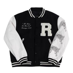 Revenge varsity jacket 骷髅刺绣皮袖拼接棒球服棉衣夹克外套