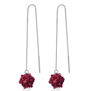 玫瑰花耳环银针长款耳线气质耳坠高级感简约耳链流苏女显瘦脸耳饰