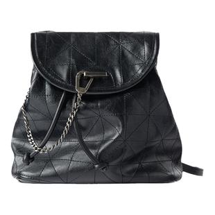 黑色大容量链条双肩包2026新款时尚百搭菱格抽绳小书包休闲流浪包