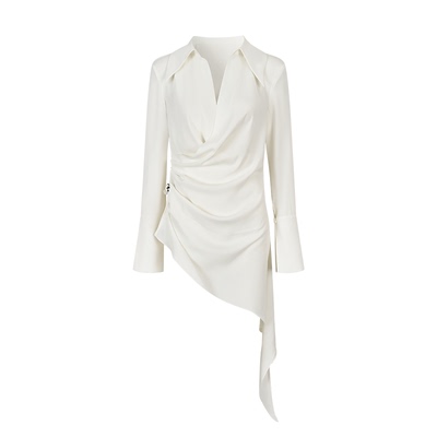 中式手工盘扣缎面荡领衬衫