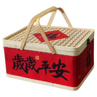 2026春节年货空礼盒大号手提篮坚果零食腊肉香肠送礼特产红色包装