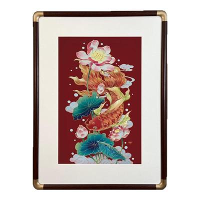 漫道木兮莲花锦鲤铜雕装饰画