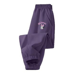 迪士尼女童加绒裤子2025新款女孩好看户外潮流软壳运动裤儿童冬装