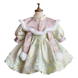 中式女童周岁宴礼服女宝宝国风婴儿唐装高端婚礼公主裙冬款洋气