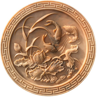 石雕浮雕荷花鲤鱼壁画天然青石汉白玉雕刻年年有余圆形九鱼图照壁