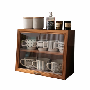 桌面咖啡杯杯子茶具展示柜水杯复古木质置物架架子收纳杯架防尘