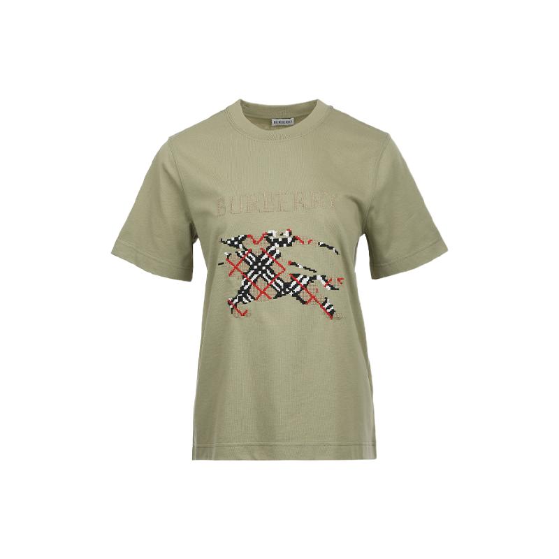 【自营】BURBERRY/博柏利女士SS26格纹饰马术骑士宽松纯棉短袖T恤