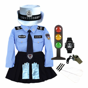女童长袖短裙帽子黑猫警长检察官制服玩具套装交通六一角色扮演出