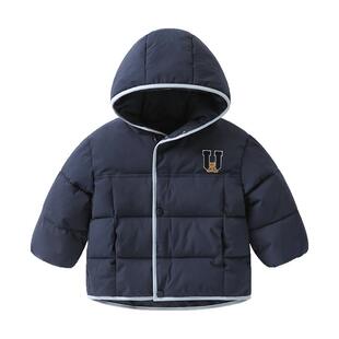 右欧儿童加厚棉服小熊男女童学院风棉衣连帽外套防水冬季新款童装