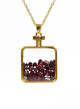 多色蒲公英项饰碎石方块紫粉水晶个性项链圆形吊坠