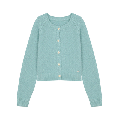 全羊毛粗针圆领毛衣开衫