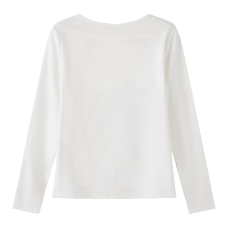 三福长袖T恤2025新款秋季V领修身纯色内搭打底衫加厚加绒上衣女装