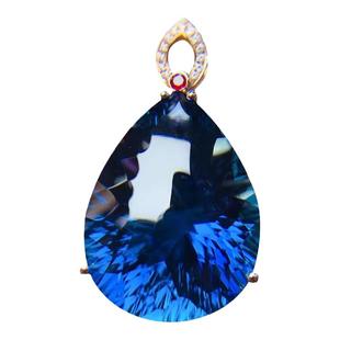 30克拉水滴形天然托帕石吊坠18K金镶嵌伦敦蓝宝石项链女时尚个性