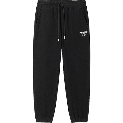 BOYLONDON男女同款长裤刺绣运动休闲百搭黑色束脚裤N15040