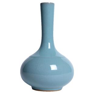 观颐斋汝窑天球瓶天青釉陶瓷窄口花瓶中式插花瓶装饰摆件张玉凤制