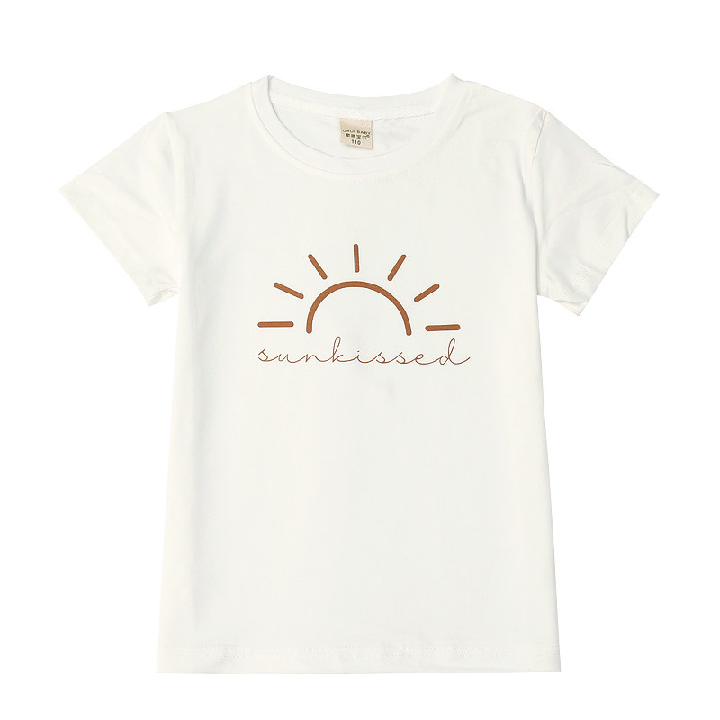 新款女童短袖T恤棉1-8岁女宝宝简约白色半袖阳光字母T-shirt