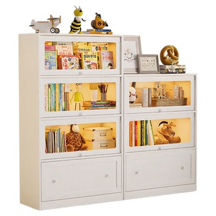 安居客钢制书柜儿童书架带玻璃门落地学生家用客厅防尘铁艺置物架