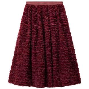 【新品】奚梦瑶联名系列欧时力盘带绣伞裙花苞半身裙中长红色26春