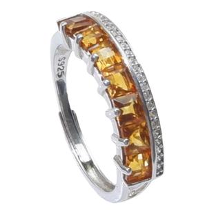 原创正品天然黄水晶戒指女招财转运迷你小方糖彩宝925纯银食指戒