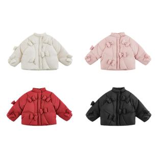 幼悠女童立体小蝴蝶结立领羽绒服2025冬季甜美飒爽防风保暖外套潮