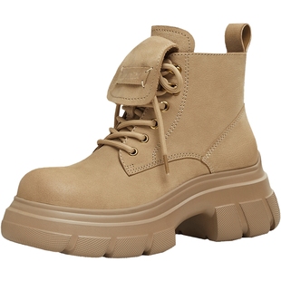 天美意厚底增高户外工装靴加绒马丁靴女鞋子休闲短靴2025冬季新款