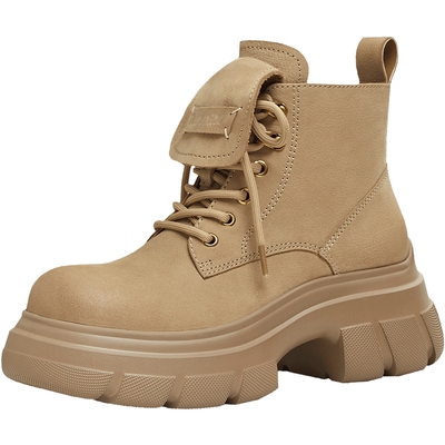 天美意厚底增高户外工装靴加绒马丁靴女鞋子休闲短靴2025冬季新款