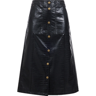 【秀场同款】ONLY2025冬季新款PU裙质感大贴袋中长款直筒半身裙