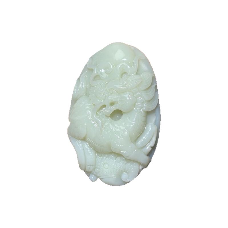 新货贵州玉石罗甸玉精工雕刻手把件麒麟天下白玉手把件包邮170.5g