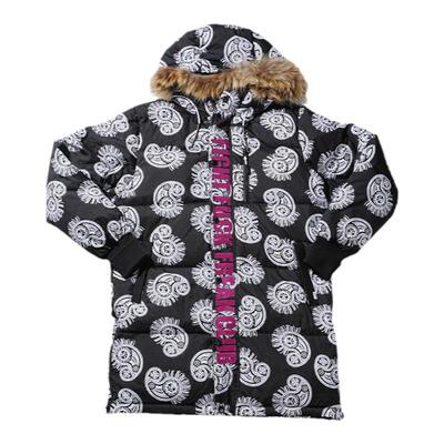 防风保暖印花宽松连帽长款羽绒服