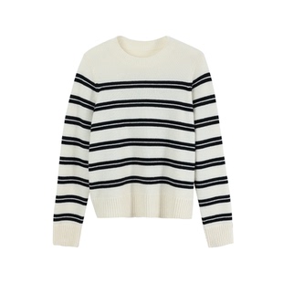 洪陵【天糯绒系列】100%山羊绒条纹长袖羊绒衫针织套头衫