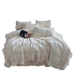 法式全棉镂空蕾丝花边床裙四件套