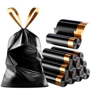 加厚免撕抽绳垃圾袋家用手提式厨房卫生间黑色的塑料拉圾袋子大号