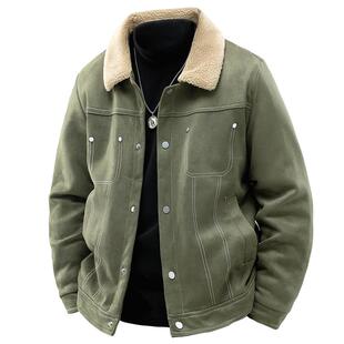 罗蒙男士外套春秋季潮牌翻领麂皮绒夹克2025新款冬天加绒休闲上衣