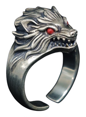 铁头的店 925银 “逆水寒”游戏周边 复古拉丝狼头戒指