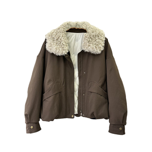 2025冬新款韩版翻领羊卷毛90白鸭绒派克羽绒服女短款明星同款外套