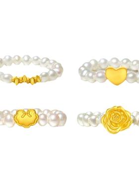 足金黄金珍珠戒指戒圈礼物