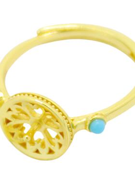 S925纯银戒指空托时尚女款隔片隔珠小面包圈DIY蜜蜡松石琥珀镶嵌