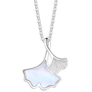 银999纯银银杏叶项链女士女款女999足银贝壳贝母吊坠女生生日礼物