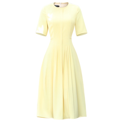 复古优雅垂感黄色连衣A字裙春夏