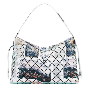 Desigual绑带装饰印花镂空复合牛仔单肩斜挎包