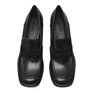 西班牙MD女鞋2025新款高跟乐福鞋粗跟一脚蹬单鞋工作皮鞋