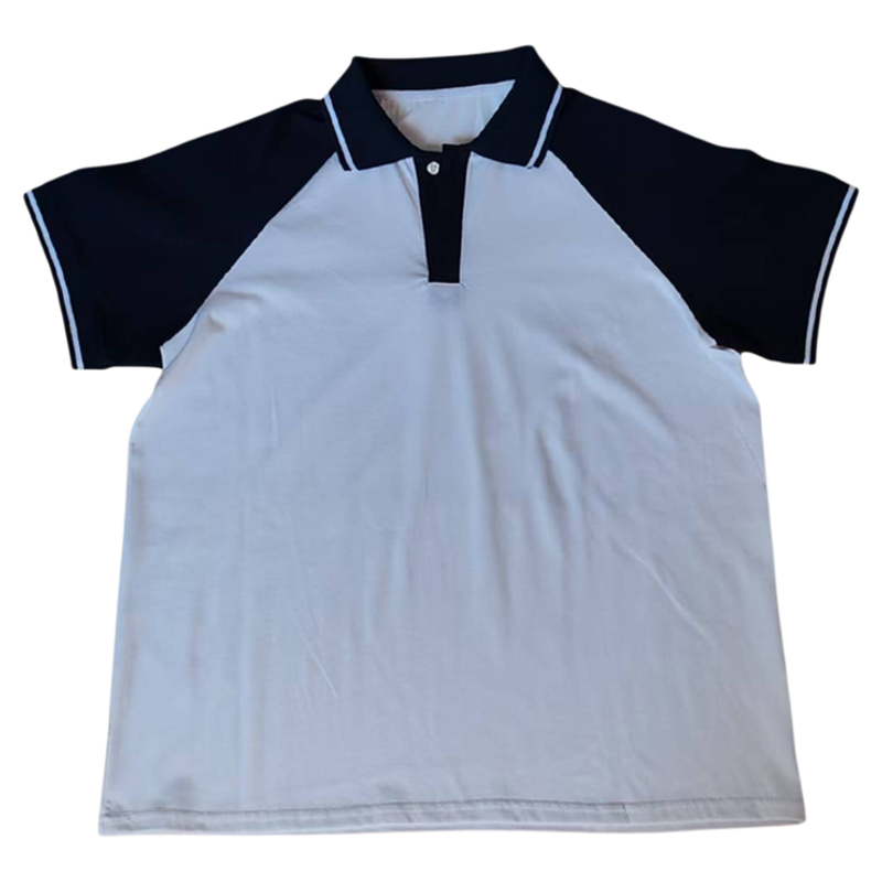 白色校服短袖藏蓝插肩袖可定制