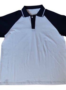 白色校服短袖藏蓝插肩袖可定制