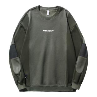 加绒拼接卫衣男冬季加厚宽松潮牌圆领套头厚款秋冬长袖外套2025