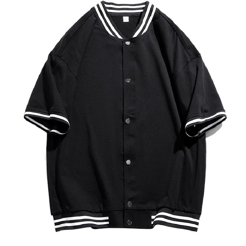 夏季新款男士日系清新ins开衫短袖棒球服纯棉宽松单排扣休闲上衣