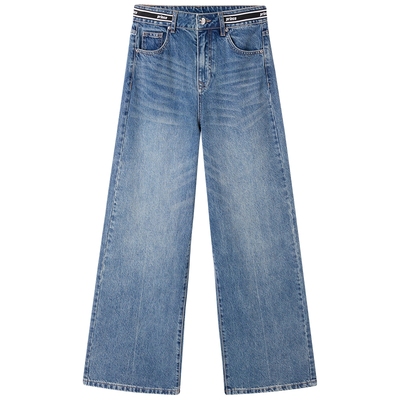 太平鸟冬季时尚简洁脚口织带拼接牛仔裤A3HAE4275